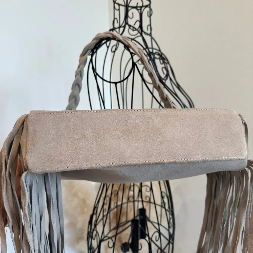 Zulia & Huipa Zina Fringe Shoulder Bag Suede & Cowhide Bone White Western